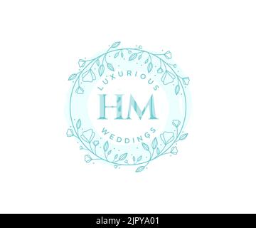 HM iniziali lettera Wedding monogramma modello logo, a mano disegnata moderna minimalista e modelli floreali per le carte di invito, Salva la data, elegante Illustrazione Vettoriale