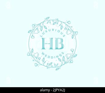 HB iniziali lettera Wedding monogramma modello loghi, disegnati a mano moderno minimalista e modelli floreali per carte di invito, Salva la data, elegante Illustrazione Vettoriale