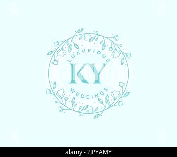 KY iniziali lettera matrimonio monogramma modello loghi, a mano disegnata moderna minimalista e modelli floreali per carte di invito, Salva la data, elegante Illustrazione Vettoriale