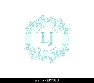 LJ iniziali lettera monogramma modello logo matrimonio, modelli moderni minimalisti e floreali disegnati a mano per le carte di invito, Salva la data, elegante Illustrazione Vettoriale