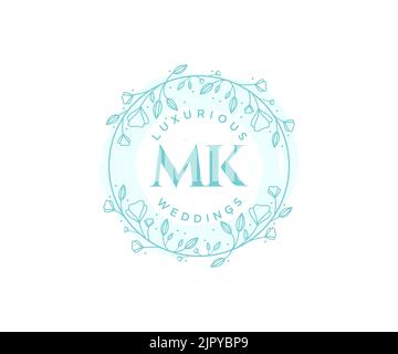 MK iniziali lettera Wedding monogramma logo modello, disegnata a mano moderno minimalista e modelli floreali per le carte di invito, Salva la data, elegante Illustrazione Vettoriale