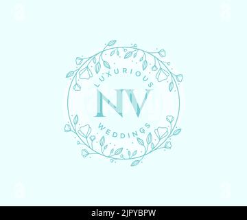 NV iniziali lettera Wedding monogramma modello loghi, disegnati a mano moderno minimalista e modelli floreali per carte di invito, Salva la data, elegante Illustrazione Vettoriale