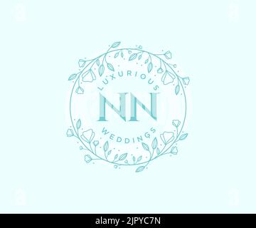 NN iniziali lettera monogramma modello logo matrimonio, modelli moderni minimalisti e floreali disegnati a mano per le carte di invito, Salva la data, elegante Illustrazione Vettoriale