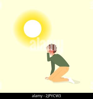 Tempo caldo. L'uomo ha preso la scottatura durante i giorni estivi molto caldi. Illustrazione Vettoriale