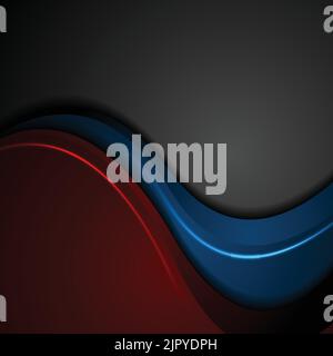 Onde luminose astratte blu e rosse su sfondo nero. Disegno vettoriale Illustrazione Vettoriale