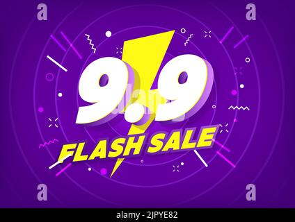 9,9 progettazione di poster o volantini per la vendita del giorno dello shopping. 9,9 Flash vendita banner online. Illustrazione Vettoriale
