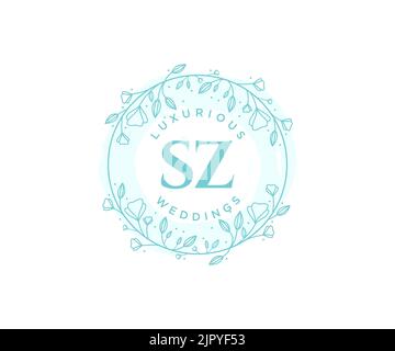 Sigla SZ lettera monogramma modello logo matrimonio, modelli moderni minimalisti e floreali disegnati a mano per carte di invito, Salva la data, elegante Illustrazione Vettoriale