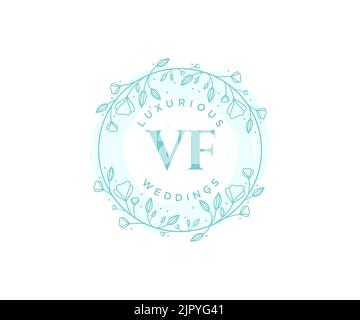 VF iniziali lettera monogramma modello logo matrimonio, modelli moderni minimalisti e floreali disegnati a mano per le carte di invito, Salva la data, elegante Illustrazione Vettoriale