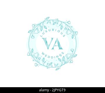 Va iniziali lettera Wedding monogramma modello loghi, disegnati a mano moderno minimalista e modelli floreali per le carte di invito, Salva la data, elegante Illustrazione Vettoriale