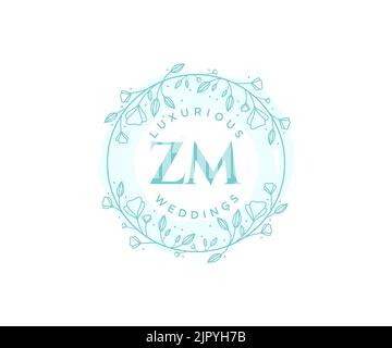 ZM iniziali lettera monogramma modello logo matrimonio, modelli moderni minimalisti e floreali disegnati a mano per carte di invito, Salva la data, elegante Illustrazione Vettoriale