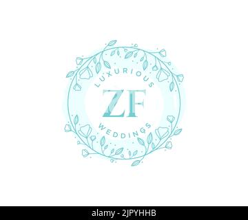 ZF iniziali lettera Wedding monogramma modello logo, a mano disegnata moderno minimalista e modelli floreali per carte di invito, Salva la data, elegante Illustrazione Vettoriale