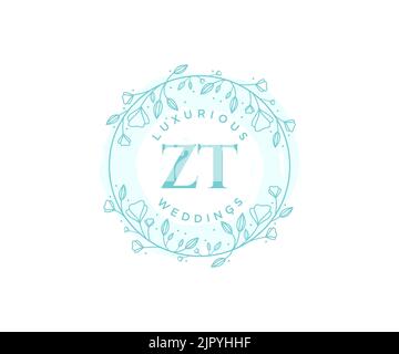 ZT iniziali lettera monogramma modello logo matrimonio, modelli moderni minimalisti e floreali disegnati a mano per carte di invito, Salva la data, elegante Illustrazione Vettoriale