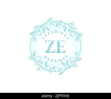 ZE iniziali lettera monogramma modello logo matrimonio, modelli moderni minimalistici e floreali disegnati a mano per carte di invito, Salva la data, elegante Illustrazione Vettoriale