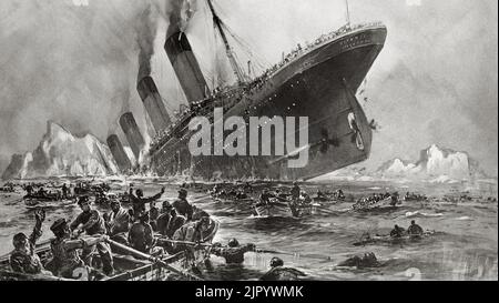Naufragio del Titanic, pittura di Willy Stöwer Foto Stock