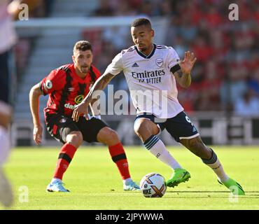 Bournemouth, Regno Unito. 20th ago, 2022. 20 ago 2022 - AFC Bournemouth / Arsenal - Premier League - Vitality Stadium Gabriel Jesus dell'Arsenal durante la partita della Premier League contro Bournemouth. Picture Credit: Notizie dal vivo su Mark Pain/Alamy Foto Stock