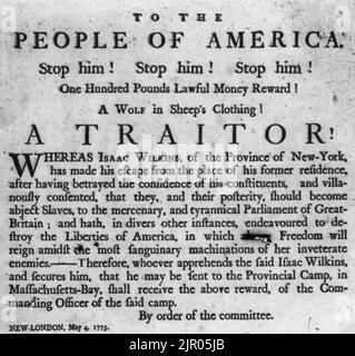 Per il popolo d'America. Arrestare lui! ... Un traditore! ... Isaac Wilkins ... New-London, 4 maggio 1775 Foto Stock