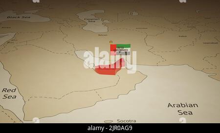 3D Mappa degli Emirati Arabi Uniti con modello di banner per la libertà. Annunci banner Web per la promozione sui social media Foto Stock