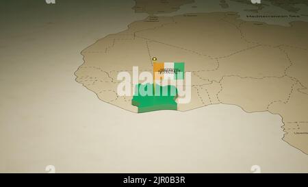 Côte d'Ivoire 3D cartografia con un posto libero. Annunci banner Web - modello post sui social media. Foto Stock