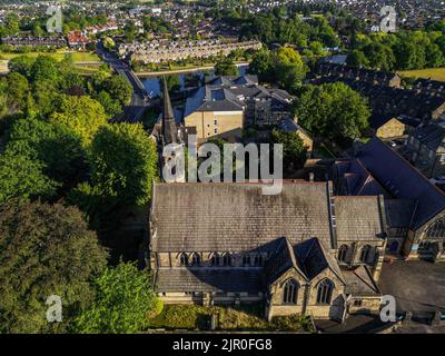 Vista aerea del centro di Otley. Una città mercato nel West Yorkshire. Foto Stock
