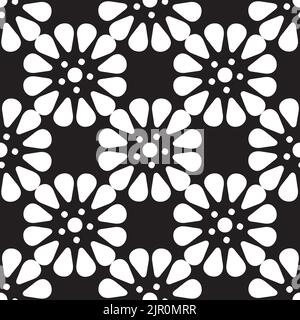 Set vettoriale di fiori astratti. Senza cuciture motivo floreale ornamentale in molti tipi di stile fiori su sfondo bianco e nero. Illustrazione Vettoriale
