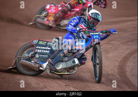 Glasgow, Scozia, Regno Unito. 20th agosto, 2022. DaN Bewley (Gran Bretagna) in azione durante il FIM Speedway Grand Prix Challenge al Peugeot Ashfield Stadium, Glasgow, sabato 20th agosto 2022. (Credit: Ian Charles | MI News) Credit: MI News & Sport /Alamy Live News Foto Stock