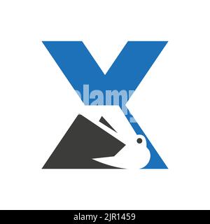 Logo Construction lettera X combinato con modello vettoriale simbolo gru Construction Illustrazione Vettoriale
