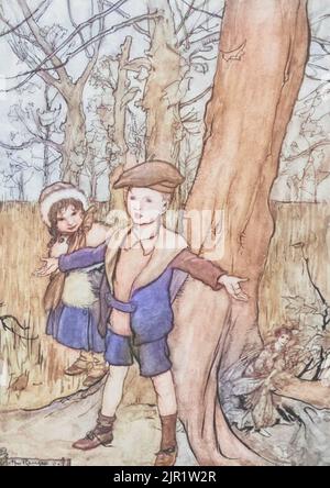 Un giorno furono ascoltati da una fata dal libro " Peter Pan in Kensington Gardens " di " The Little White Bird " di Barrie, J. M (James Matthew) 1860-1937, illustrato da Arthur Rackham Publisher Hodder & Stoughton 1910