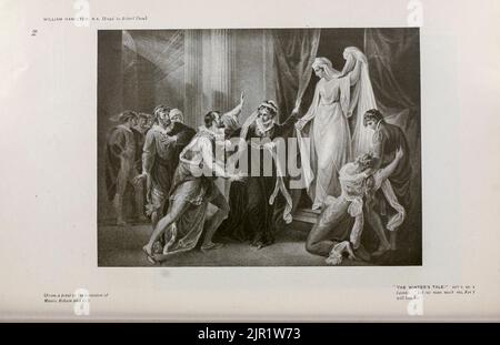 The Winter's tale Act v sc 3 Leontes: Nessuno mi schernisca perché io la bacio di WILLIAM HAMILTON. R.A. (inciso da Robert Thew) dal libro ' Shakespeare in arte pittorica ' di Salaman, Malcolm Charles, 1855-1940; Holme, Charles, 1848-1923 Data di pubblicazione 1916 Editore London, New York [etc.] : 'The Studio' ltd. Foto Stock