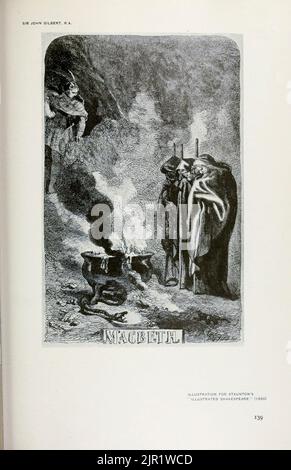 Macbeth visitare le tre streghe sulla brughiera sabbiata Macbeth di Sir John Gilbert dal libro ' Shakespeare in arte pittorica ' di Salaman, Malcolm Charles, 1855-1940; Holme, Charles, 1848-1923 Data di pubblicazione 1916 Editore London, New York [etc.] : 'The Studio' ltd. Foto Stock