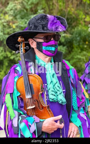 Morris Dancer maschile che tiene violino, Flamstead, Hertfordshire UK Foto Stock