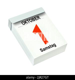Calendario tedesco 2022 ottobre 1 sabato isolato su sfondo bianco Foto Stock