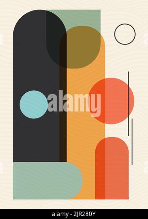 Poster colorato con disegni geometrici testurizzati, modello vettoriale. Illustrazione Vettoriale