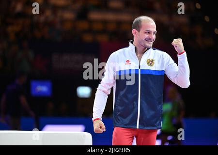 Olympiahalle, Monaco di Baviera, Germania, 21 agosto 2022, MERDINYAN Harutyun (ARM) durante i Campionati europei di ginnastica artistica uomo - finali individuali di ginnastica uomo e giovane - Ginnastica Foto Stock