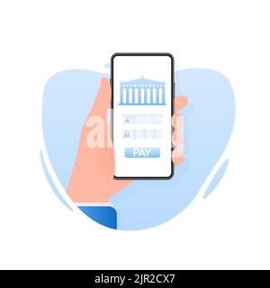 Online banking persone in linea stile arte. Banca digitale. Banner aziendale Illustrazione Vettoriale