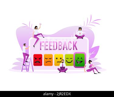 Concetto del vettore di feedback. Classifica, livello di soddisfazione. Illustrazione vettoriale. Caratteri di stile piatto. Illustrazione Vettoriale