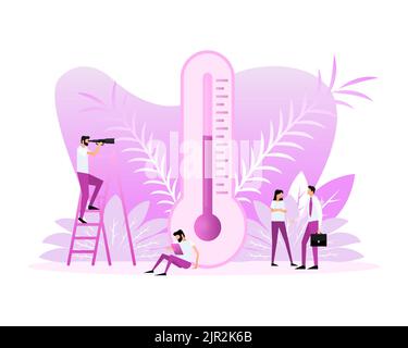 Temperatura persone. Termometro icona con persone piatte. Illustrazione vettoriale Illustrazione Vettoriale