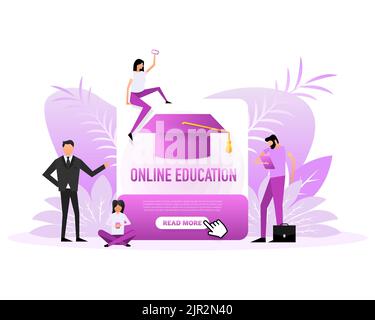 Formazione online persone in stile piatto. Carattere di illustrazione vettoriale piatto Illustrazione Vettoriale
