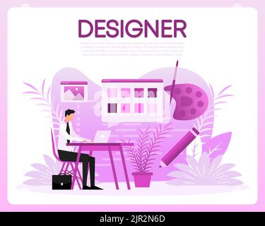 Designer persone in stile piatto. Carattere astratto. Design piatto. Disegno di illustrazione vettoriale Illustrazione Vettoriale