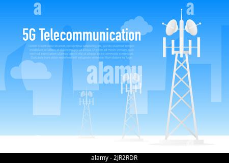 Rete wireless 5G. Internet mobile ad alta velocità, segnale, rete. Illustrazione Vettoriale