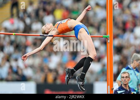 MUNCHEN, GERMANIA - 21 AGOSTO: Britt Weerman dei Paesi Bassi in gara nel salto di alto livello femminile ai Campionati europei Monaco 2022 all'Olympiastadion il 21 agosto 2022 a Monaco (Foto di Andy Astfalck/BSR Agency) NOCNSF Foto Stock