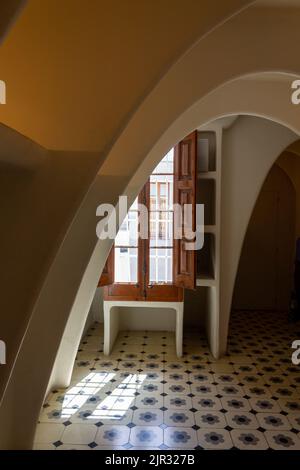 A vertical shot of the interesting interior of Casa Mila with arched cellings in Barcelona, Spain Stock Photo