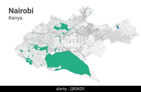 Mappa vettoriale di Nairobi. Mappa dettagliata dell'area amministrativa della città di Nairobi. Panorama urbano. Illustrazione vettoriale senza royalty. Mappa stradale con autostrade, ri Illustrazione Vettoriale