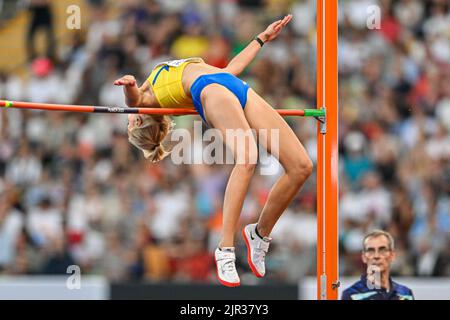 MUNCHEN, GERMANIA - 21 AGOSTO: Atleta in gara di salto alto femminile ai Campionati europei Monaco 2022 all'Olympiastadion il 21 agosto 2022 a Monaco, Germania (Foto di Andy Astfalck/BSR Agency) Foto Stock