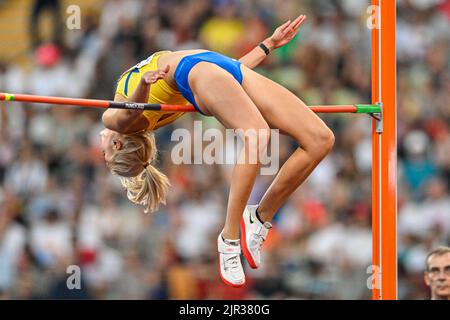 MUNCHEN, GERMANIA - 21 AGOSTO: Atleta in gara di salto alto femminile ai Campionati europei Monaco 2022 all'Olympiastadion il 21 agosto 2022 a Monaco, Germania (Foto di Andy Astfalck/BSR Agency) Foto Stock