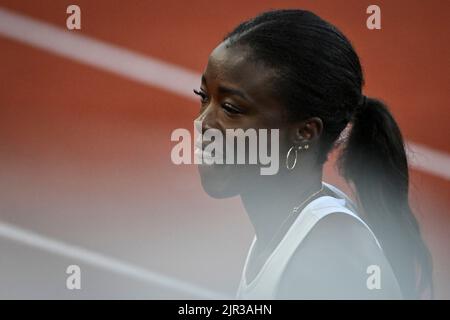 L'atleta belga Anne Zagre ha illustrato dopo le semifinali della gara femminile a 100m ostacoli ai Campionati europei di atletica, a Monaco 2022, Germania, domenica 21 agosto 2022. La seconda edizione dei Campionati europei si svolge dal 11 al 22 agosto e prevede nove sport. FOTO DI BELGA ERIC LALMAND Foto Stock