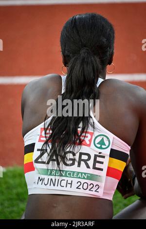 L'atleta belga Anne Zagre ha illustrato dopo le semifinali della gara femminile a 100m ostacoli ai Campionati europei di atletica, a Monaco 2022, Germania, domenica 21 agosto 2022. La seconda edizione dei Campionati europei si svolge dal 11 al 22 agosto e prevede nove sport. FOTO DI BELGA ERIC LALMAND Foto Stock