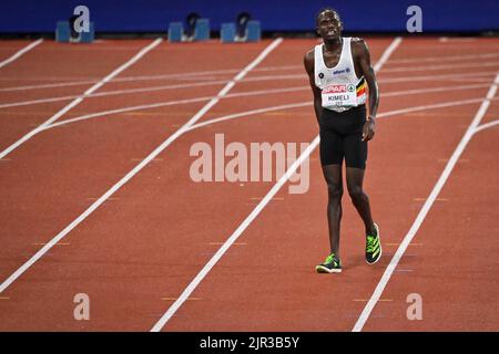 L'atleta belga Isaac Kimeli ha illustrato dopo la finale della gara maschile 10,000m durante i Campionati europei di atletica, a Monaco 2022, Germania, domenica 21 agosto 2022. La seconda edizione dei Campionati europei si svolge dal 11 al 22 agosto e prevede nove sport. FOTO DI BELGA ERIC LALMAND Foto Stock