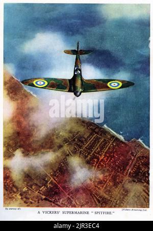 Halftone of a Vickers' Supermarine Spitfire durante la seconda guerra mondiale, pubblicato nel 1942. Foto Stock