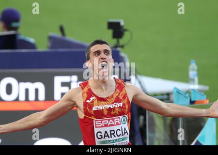 MONACO, Germania. , . ATLETICA EUROPEA Monaco, Stadio Olimpico, FINALE MASCHILE 800m, ESP, GARCIA Mariano, Ha partecipato alla finale durante i Campionati europei di Monaco 2022 allo Stadio Olimpico di Monaco, Germania, il 21 agosto 2022. Foto e copyright © Arthur THILL/ATP Images Credit: SPP Sport Press Photo. /Alamy Live News Foto Stock