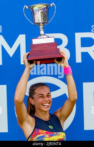 VANCOUVER,BC - Agosto 21: Incontro finale donne Valentini Grammatikopoulou(GRE) def Lucia Bronzetti (ITA)durante il giorno nove del 2022 Odlum Brown VanOpen all'Hollyburn Country Club il 21 agosto 2022, a West Vancouver, British Columbia, Canada.(Foto di Clelio Tomaz/Pximages Foto Stock